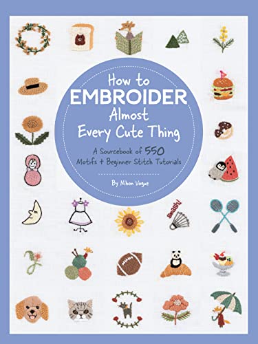 Book cover featuring a large blue circle with text surrounded by small embroidered motifs.