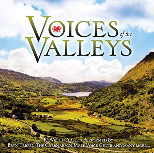 CD cover: Welsh landscape with text "Voices of the Valleys" and dragon symbol.