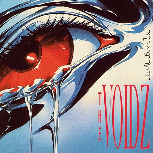 Album cover for The Voidz, featuring a close-up of a red eye with dripping liquid.