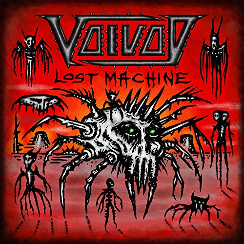 Voivod album cover: red background with skeletal figures and a machine.
