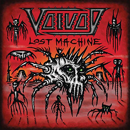 "Voivod album cover art featuring a central creature surrounded by smaller creatures on a red background."