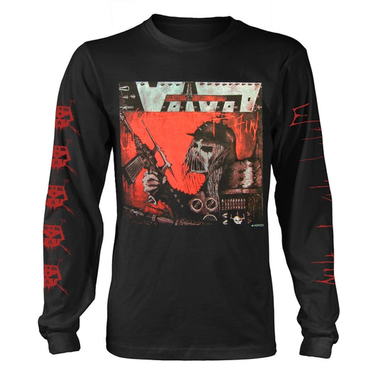 Black long sleeve t-shirt with Voivod band logo and war imagery.