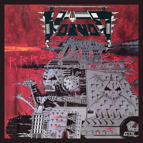 Voivod album cover: complex, dark, futuristic cityscape in red and black.