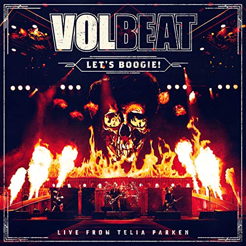 Volbeat album cover: skull with flames, band performing onstage.