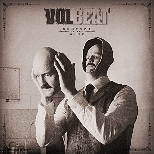 Volbeat album cover: a man in a hood and suit, grayscale.