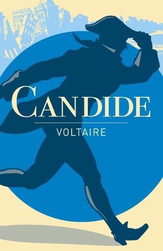 Book cover of "Candide" by Voltaire, featuring a silhouetted running figure.