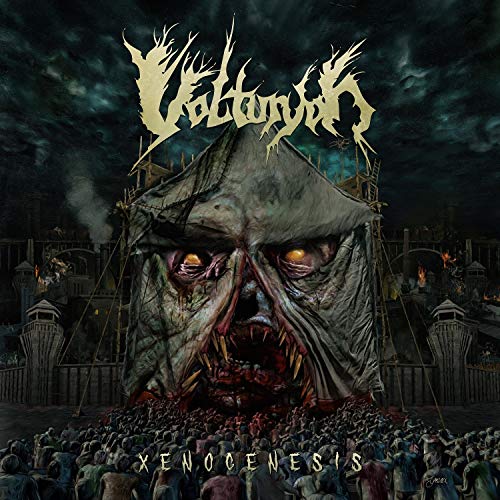 Dark album cover featuring a monstrous face and a crowd below.