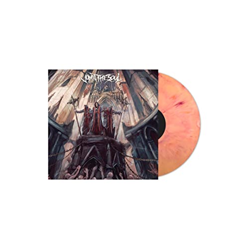 Vinyl record with gothic-style album art depicting figures in a cathedral.