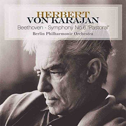 Black and white image of Herbert von Karajan on vinyl album cover.