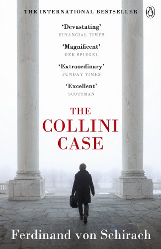 Book cover: a man walks toward pillars, titled "The Collini Case".