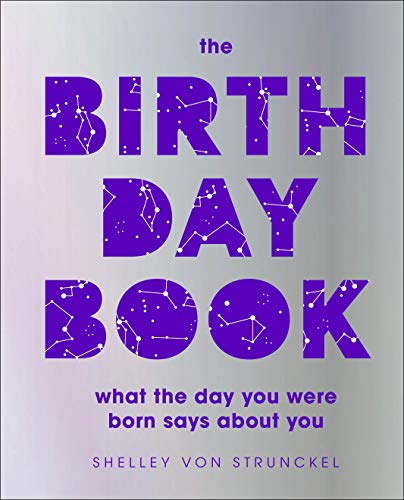 Book cover with purple constellation-filled lettering reading "The Birthday Book".