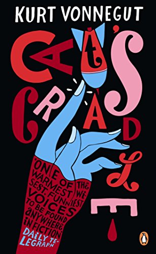 Book cover for "Cat's Cradle" by Kurt Vonnegut, with abstract hand and text.