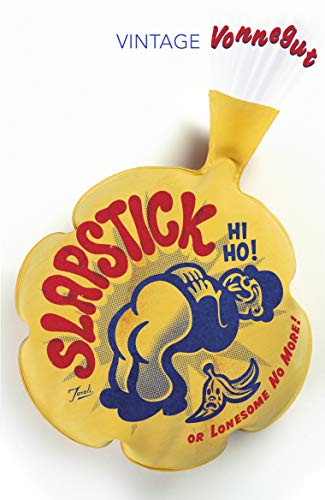 Vintage book cover: "Slapstick or Lonesome No More" with a cartoon monkey.