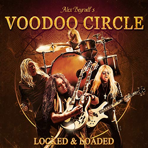 Voodoo Circle band members with instruments, album cover art.