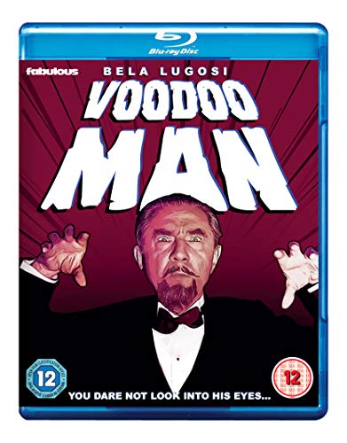 "Blu-ray case for 'Voodoo Man' featuring Bela Lugosi in a tuxedo, with hands raised."