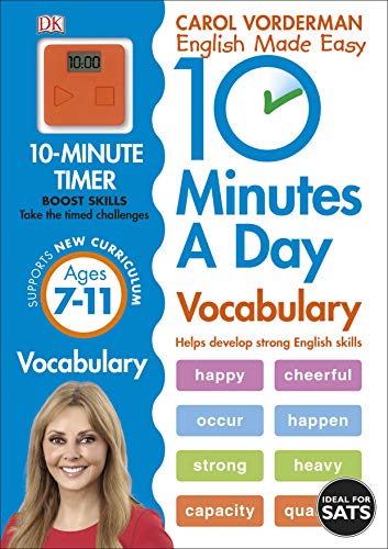 "Blue and white workbook cover with 'Vocabulary' and '10 Minutes A Day' in large text."