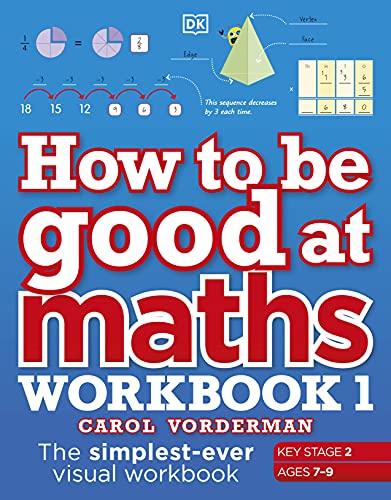 Red and white maths workbook cover with diagrams and large text.