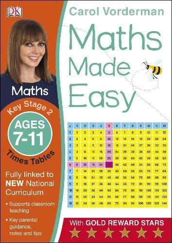 "Maths workbook cover featuring a girl, bee, and multiplication chart, with orange and white design."
