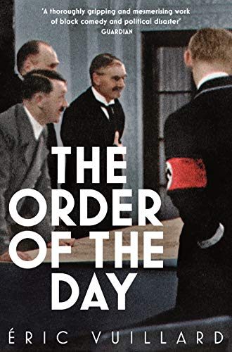 Book cover: men in suits, one with a Nazi armband, dark background.
