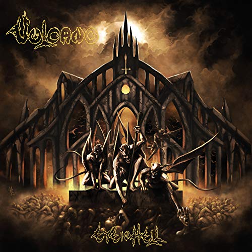 Dark album cover featuring a gothic cathedral and demonic figures.