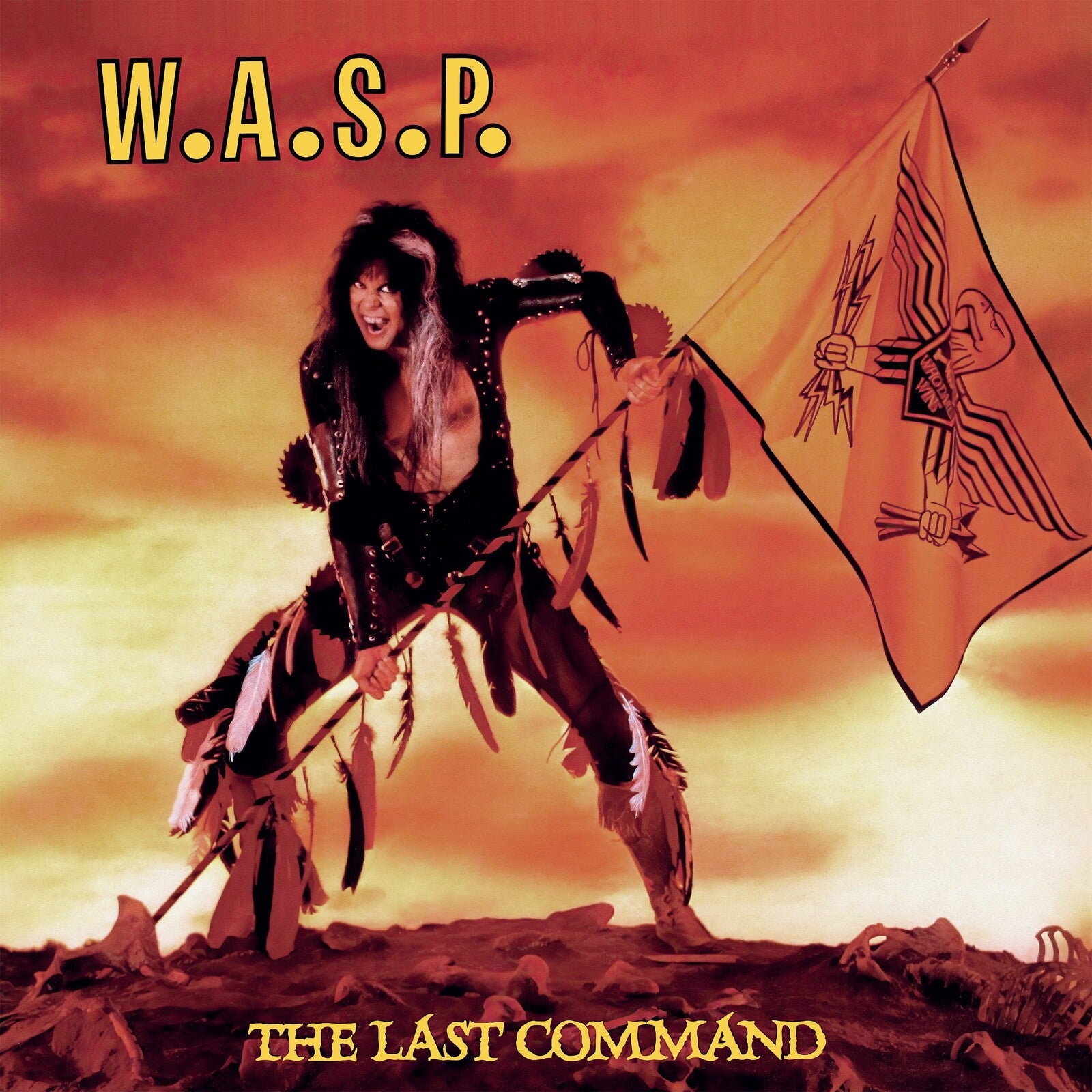 W.A.S.P. album cover: Black Sabbath-esque figure with American flag.