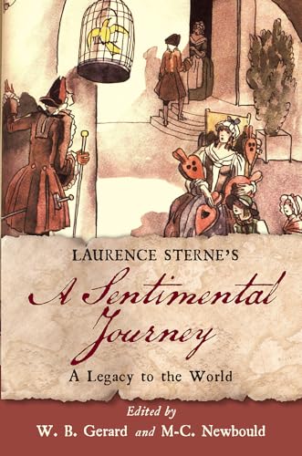 Book cover illustration of figures in 18th-century clothing, titled “A Sentimental Journey.”