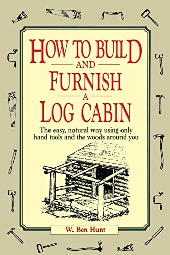 Book cover: "How to Build and Furnish a Log Cabin" with cabin illustration.