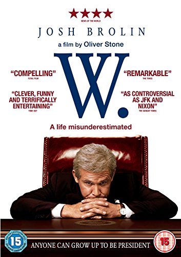 DVD cover for W featuring Josh Brolin as George W. Bush at a desk.