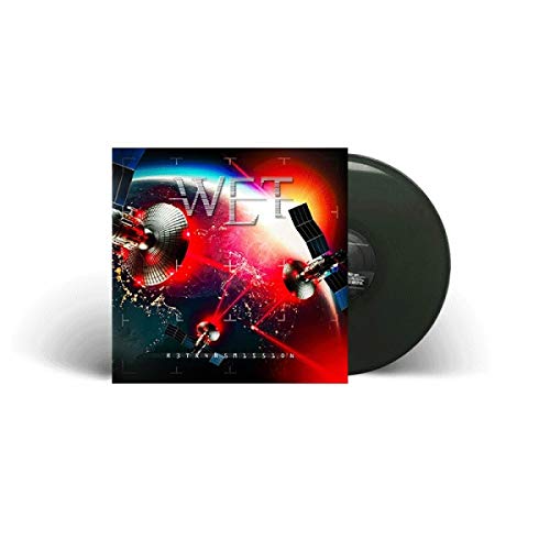 W.E.T. Retransmission vinyl record cover featuring satellites orbiting Earth with red laser beams.