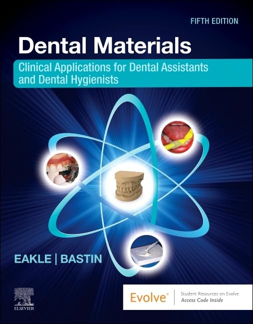 Textbook cover: “Dental Materials” with dental imagery and atomic model.