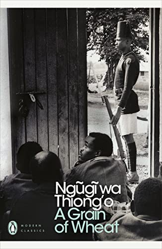 Book cover: "A Grain of Wheat" with colonial soldiers and onlookers.