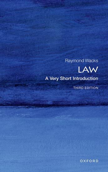 Book cover for Law: A Very Short Introduction by Raymond Wacks, featuring blue abstract art.