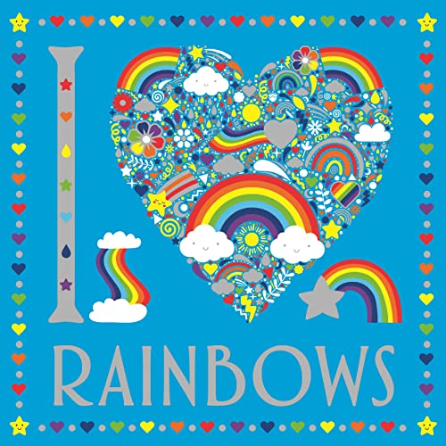 Colorful heart and rainbows design for a children’s coloring book.