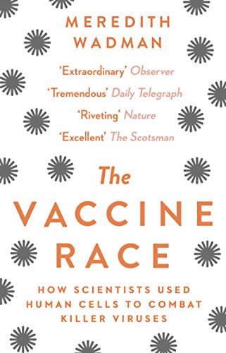 Book cover for "The Vaccine Race" with bold red text and floral patterns.