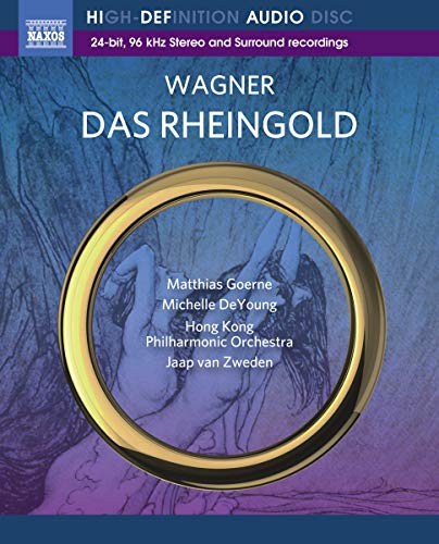 Blu-ray cover for Wagner’s *Das Rheingold* opera, featuring a golden ring.