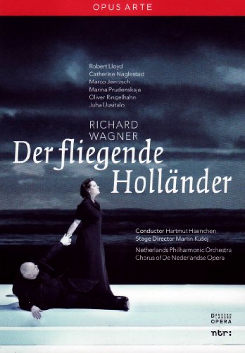 DVD cover for "Der fliegende Holländer" with a man and woman in dramatic ocean scene.