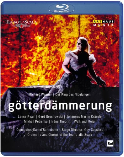 Blu-ray cover for Wagner’s *Götterdämmerung* opera, featuring a dramatic female figure.