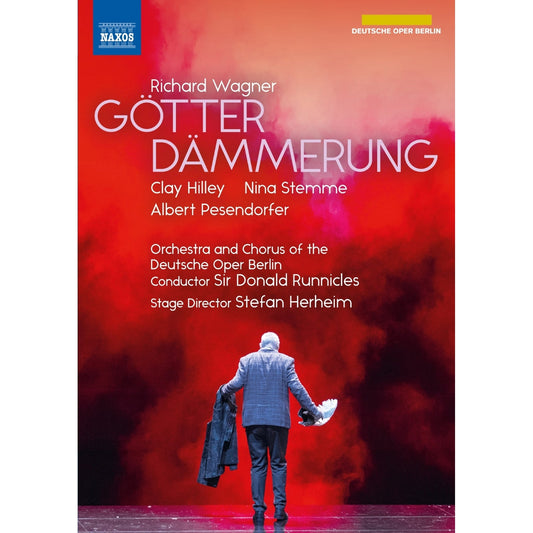 DVD cover for Wagner’s *Götterdämmerung* opera, man walking on stage.