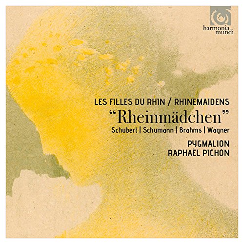 CD cover for Wagner’s “Rhinemaidens” with abstract yellow and brown artwork.