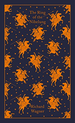 Dark blue book cover with a repeating orange pattern of riders on horseback and stars.