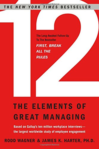 Book cover with large red "12" and title "The Elements of Great Managing".
