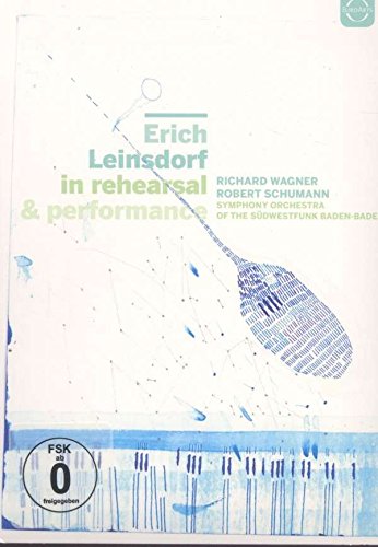 DVD cover for Erich Leinsdorf in rehearsal and performance with abstract blue line art.