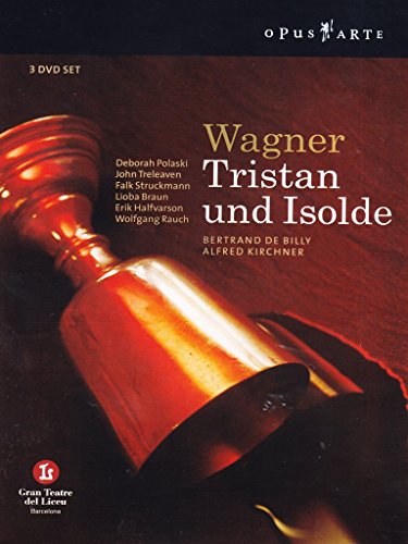 "Cover of 'Wagner: Tristan & Isolde' DVD, featuring a golden goblet on a red background."