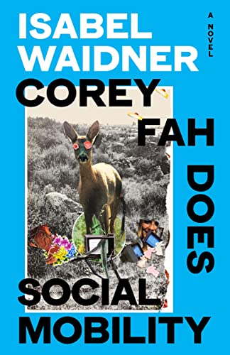 Book cover: deer with red eyes, collage elements, blue and white text.