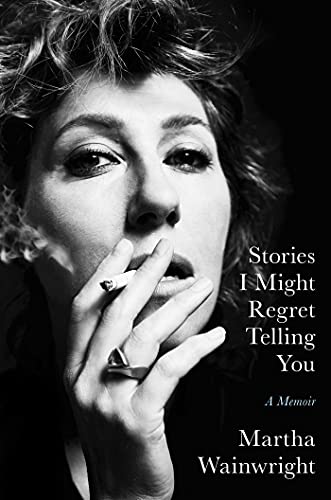 Black and white portrait of a woman smoking, book cover titled "Stories I Might Regret Telling You.