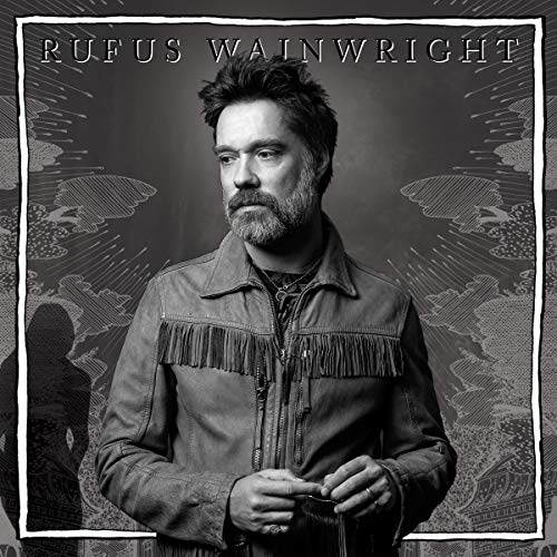 The image is a black and white album cover for Rufus Wainwright's "Unfollow The Rules (Deluxe Version)". The alt text for this image could be: "Black and white portrait of Rufus Wainwright wearing a fringed leather jacket."