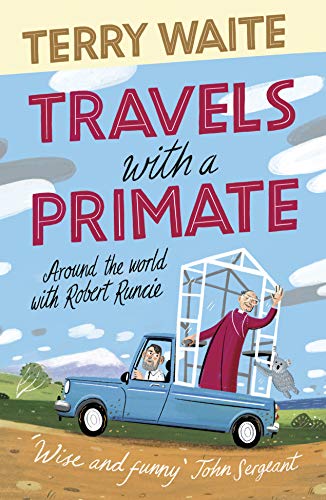 "Book cover featuring a man in a truck with a primate in a cage."