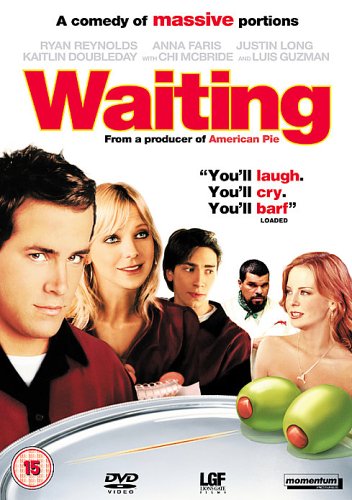 Waiting" DVD cover featuring five actors and two green olives.