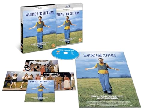 Waiting For Guffman" Blu-ray case, disc, and slipcover with a man in a field.