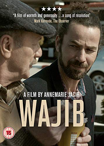 DVD cover for "Wajib" featuring two men in close-up, looking at each other.